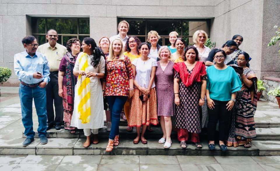 Professor Rebecca Lawthom and Dr Jenny Fisher with colleagues in Delhi.
