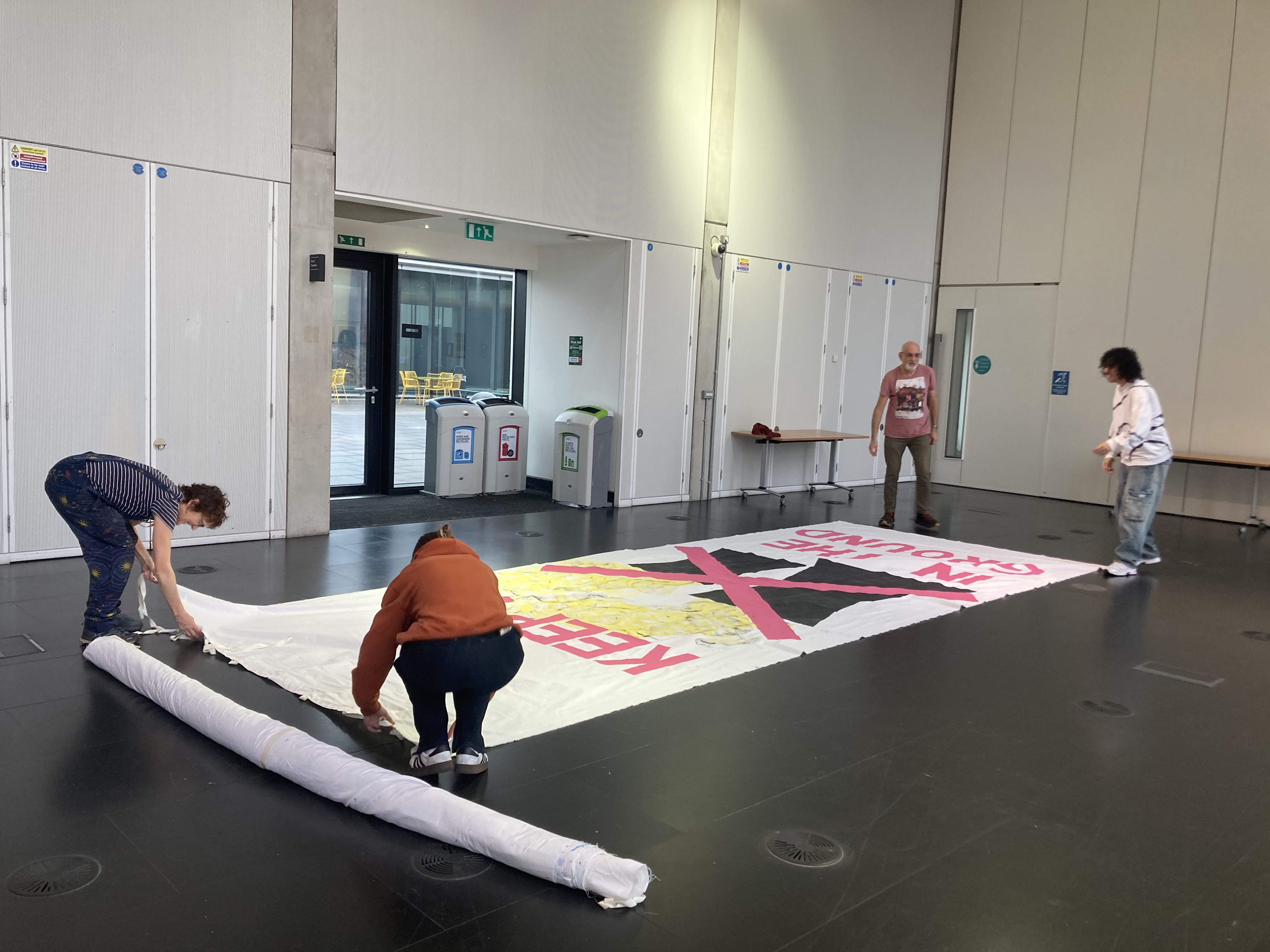 Students creating their banners at the School of Art