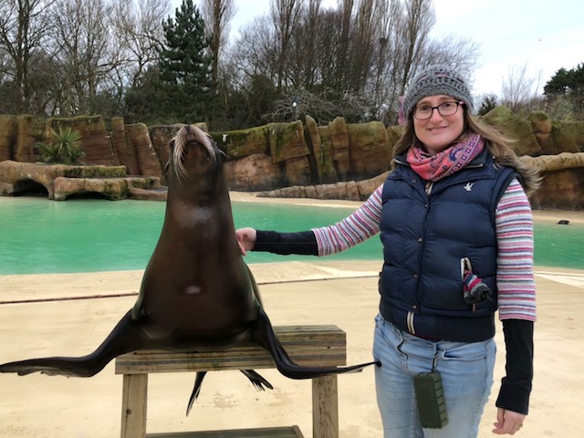 Dr Robyn Grant with a sea lion at Blackpool Zoo