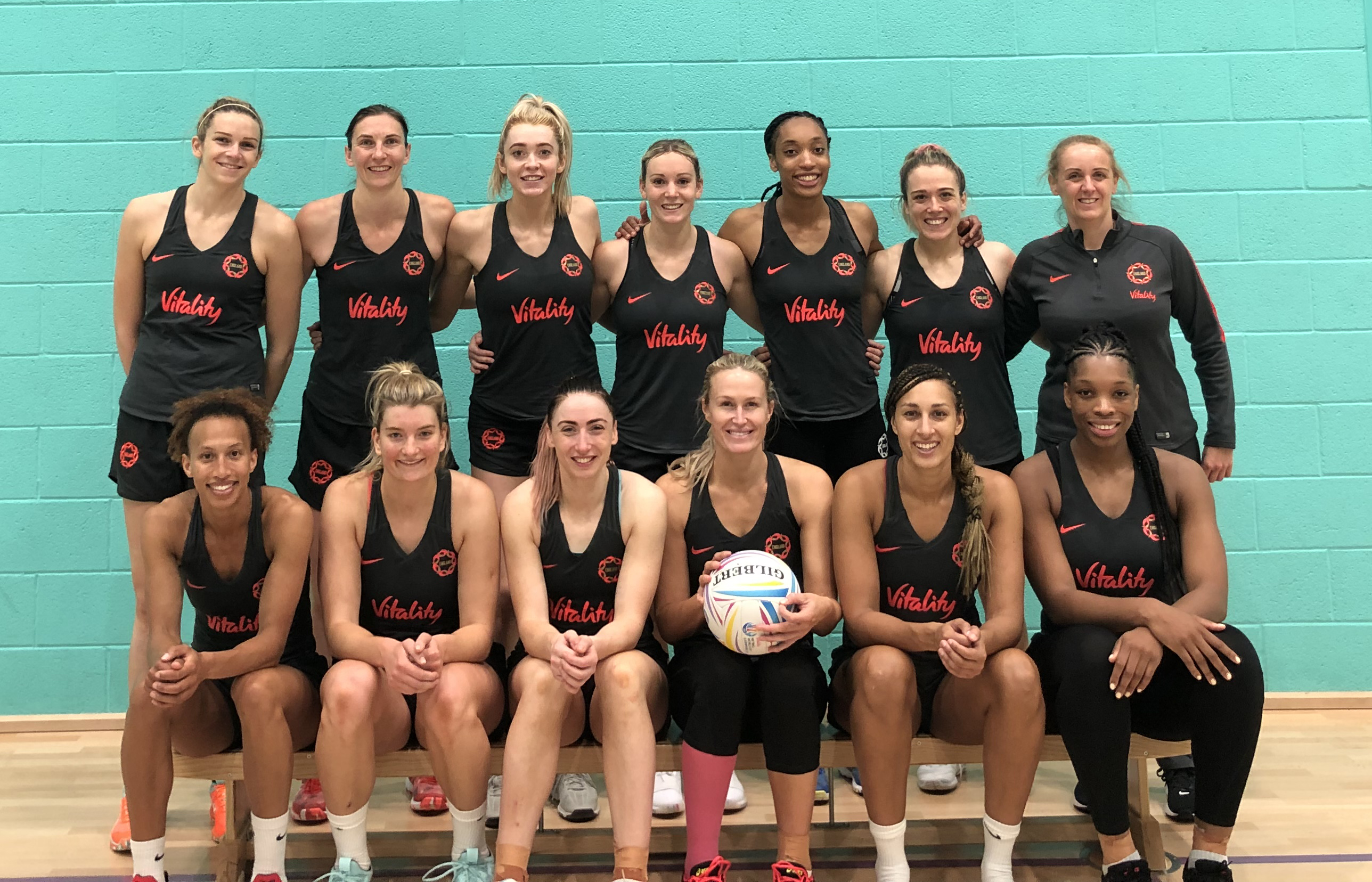 The England netball team at Platt Lane