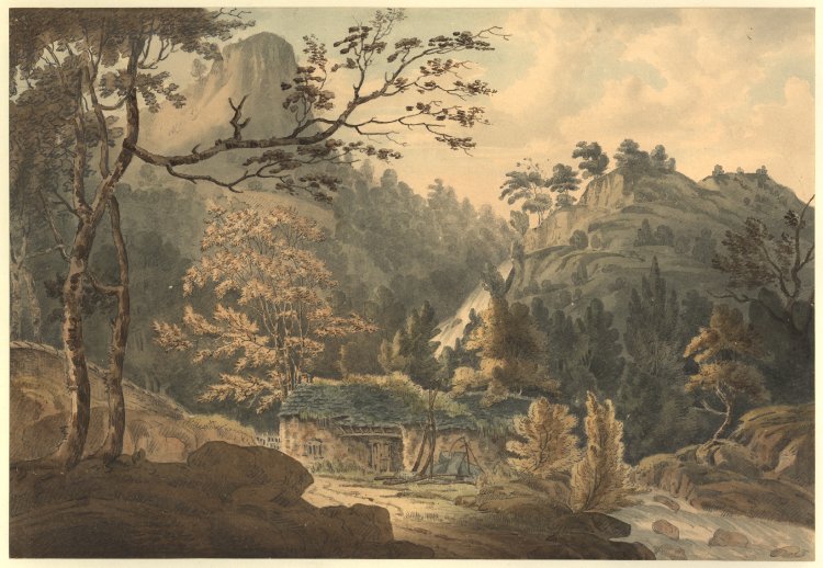 The cause of saving the Falls of Lodore in the Lake District helped establish the National Trust. Rev Joseph Wilkinson, View of Lodore Falls, Derwentwater, 1810. 1871,0812.1803  © The Trustees of the British Museum