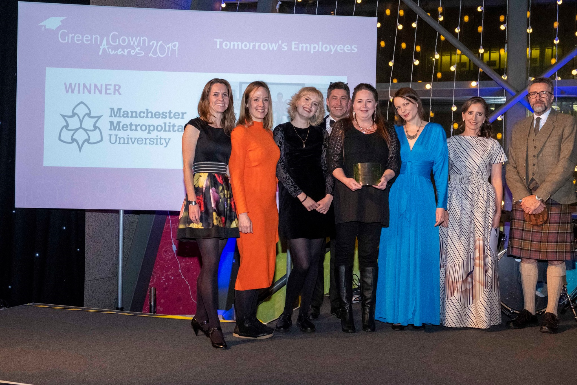 Manchester Metropolitan's carbon literacy team accepting the 'Tomorrow's Employees' Green Gown Award in Glasgow.