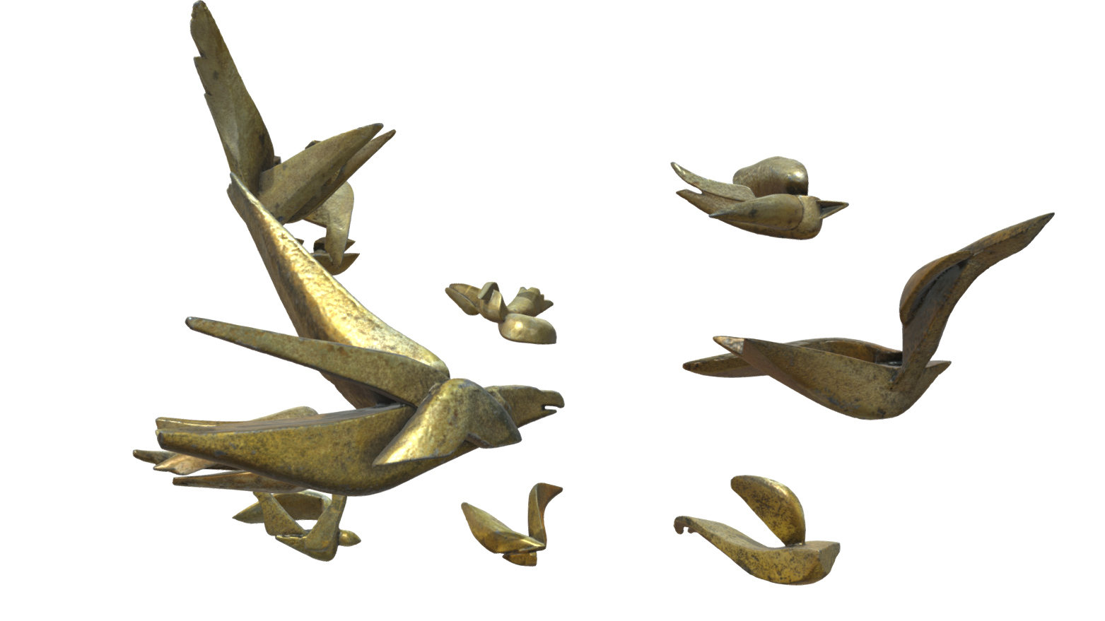 Virtual 3D model of gold bird-like forms
