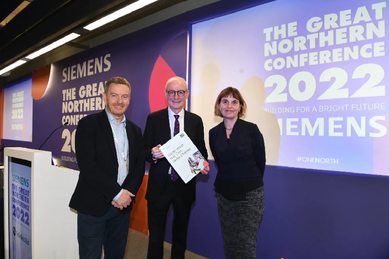 Carl Ennis, Pat McFadden MP and Emma Degg launch the North West Net Zero Skills Charter