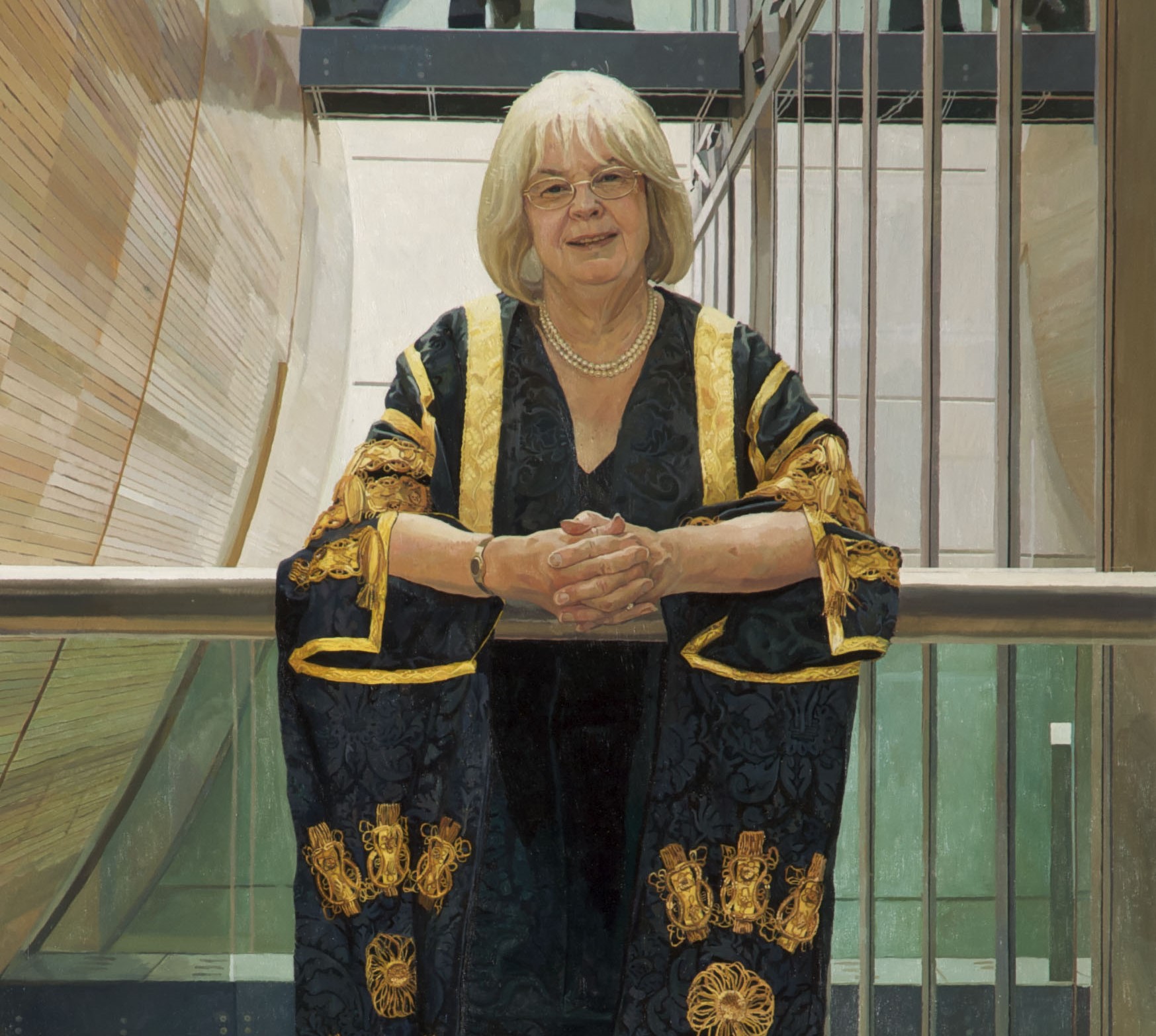 Dame Sandra's University portrait, pictured in the Manchester Law School which is named after her