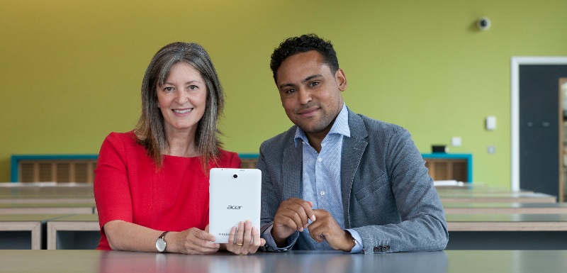 Professor Alison Chambers, Pro-Vice-Chancellor of the Faculty of Health, Psychology and Social Care at Manchester Metropolitan University, and Jaime Essed, International Manager at TelePsy