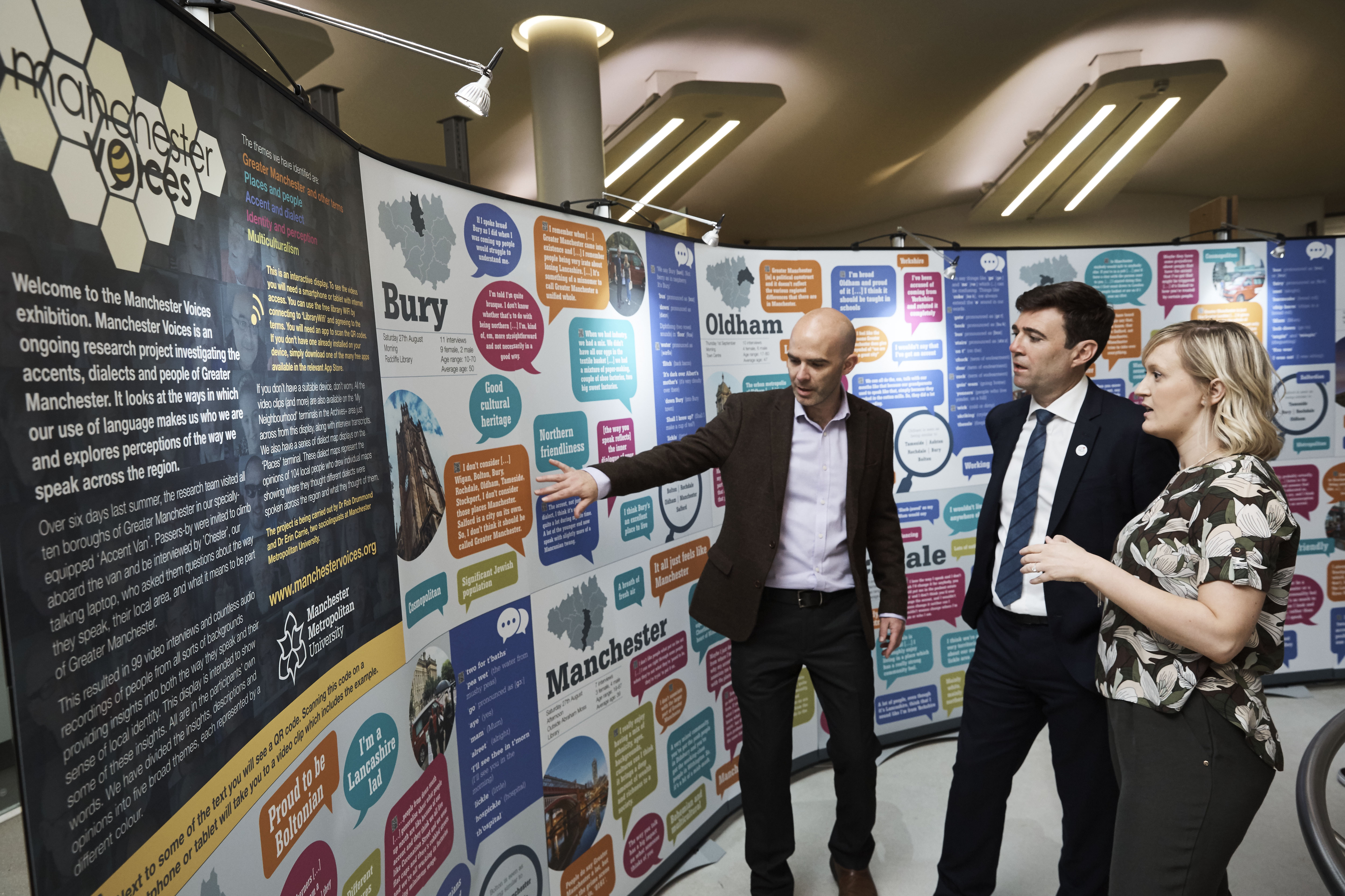 Rob Drummond and Erin Carrie show their 2017 findings to Mayor of Greater Manchester Andy Burnham